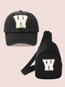 2pcs/Set Boys' Letter Graphic Baseball Cap And Bag, Girls' Breathable Fitted Design Suitable For Daily Wear And Outdoor Activities