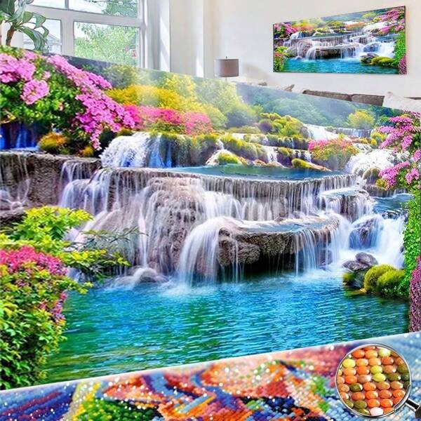 Kit de pintura de diamantes 5D de gran tamaño para adultos, bordado de cascada de selección propia, pintura de arte de cristal de diamante redondo, sin marco, decoración de pared del hogar, regalo de vacaciones