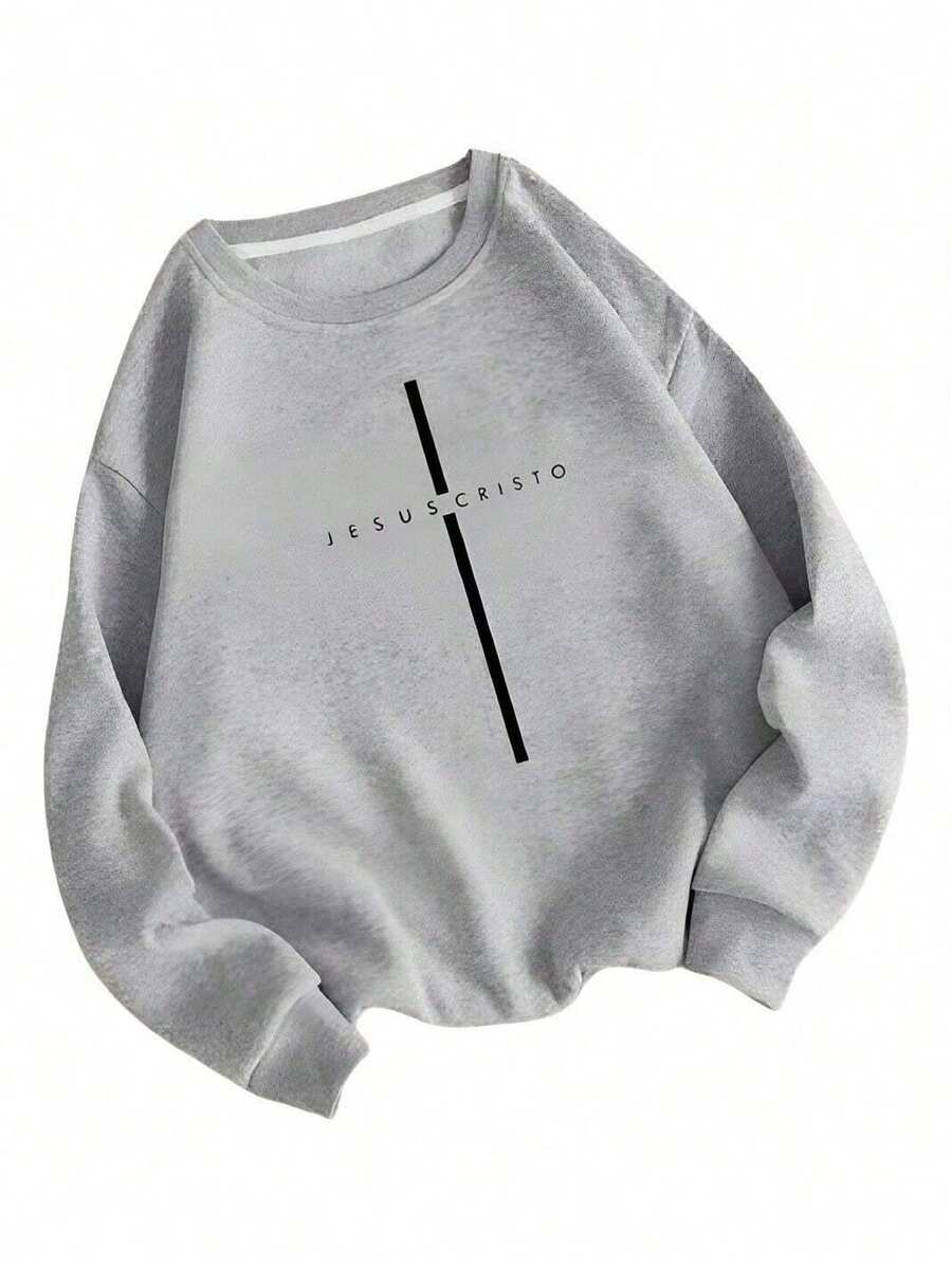 Moletom Blusa Frio Unissex Jesus Cristo Gola Redonda Careca - Cinza - Visão 1