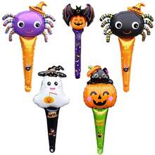 5/10pcs Halloween Theme Stick Balloons Bat Pumpkin Ghost Shape Hand A Stick Air Balloon Halloween Party Decoration - Multicolor - View 4