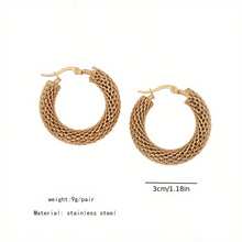 1pc Stainless Steel Elegant Hoop Earrings, Unplated, No Gemstone, Sexy & Casual Style, Women's Fashion Jewelry For Daily Wear & Parties, All-Season Accessory - 金的 - 查看 6
