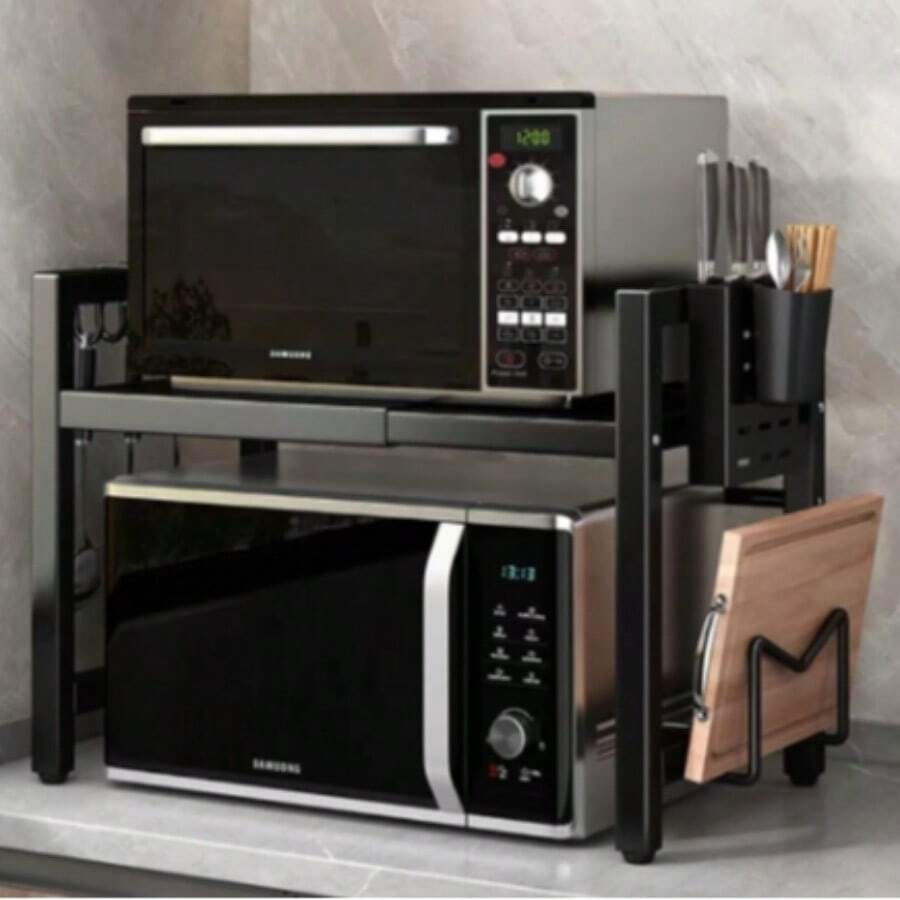Adjustable Microwave Stand: Expandable Kitchen Shelf – Perfect For Countertop Organization & Tidy Kitchens - Black - View 1
