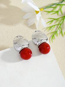 1 Pair Compact & Elegant Ball Shaped Earrings, Metal Textured Colorful Ball Pendant Earrings, Suitable For Women's Daily Wear, Vacation, Fashion Versatile, Great Gift For Friends And Family