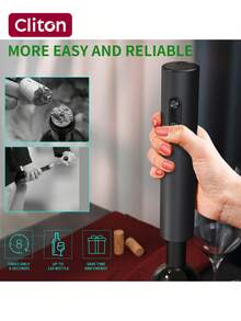 CLITON 5-In-1 Electric Wine Opener Gift Set Electric Wine Bottle Opener Battery Operated Corkscrew With Foil Cutter, Wine Pour, Wine Stopper And Storage Base,Electric Wine Opener, Battery Operated Corkscrew Wine Opener With Foil Cutter, Aerator, Vacuum Stopper And Storage Base, Ideal Wine Gifts For Birthdays, Weddings - Black - View 4
