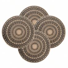 4 Stücke/6 Stücke/8 Stücke runde Tischsets, Leinen-Farbe Kaffee-Hintergrund mit schwarzem Blumen-Siebdruckdesign, hitzebeständig, rutschfest, isoliert, strapazierfähige Leinen-Gewebe Tischsets, 38 cm x 38 cm Halloween Glocken Muster, ideal für Restaurant-Eröffnung, Schlafzimmer-Schreibtisch-Dekoration, Hochzeitstisch-Dekoration, Geschirr-Schutz, Tischplattenschutz, geeignet für Küche, Esszimmertisch, Innen- und Außenbereich