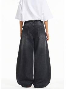 1 pezzo Pantaloni di jeans casual comodi e rilassati con gamba dritta, vestibilità ampia, effetto consumato e decorazioni in strass, stile urban americano per uomo (senza cintura e accessori) - nero - Visualizzare 2