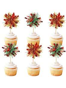 10/20 件铝箔烟花纸杯蛋糕装饰、彩色鸡尾酒饮用签、生日快乐蛋糕装饰、夏威夷纸杯蛋糕装饰、派对蛋糕装饰、闪光金属丝花饮料搅拌器、鸡尾酒食物水果牙签、派对用品金色、圣诞节、万圣节、1 件 - 多色-雨絲 - 查看 7