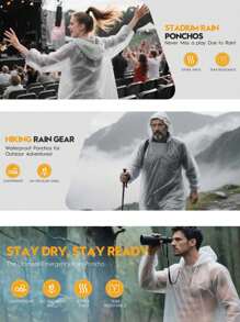 1 معطف مطر قابل لإعادة الاستخدام للبالغين، معطف مطر سميك مقاوم للماء، معطف مطر بقبعة للرجال والنساء، مقاوم للماء والرياح وسريع الجفاف وقابل للتنفس، معاطف مطر بقبعة من EVA مع سحاب للرجال والنساء للاستخدام في الهواء الطلق، الدراجات النارية والهوائية والتنزه والصيد والتسلق الجبلي، التبريد الصيفي والشاطئ والسفر