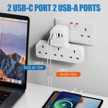 英国标准墙壁插座，多功能电源板，插座扩展器，2AC 3AC 2USB-A 2USB-C，3250W 大功率，适用于卧室、游戏室、客厅、办公室等。 - 英規插(220-240V) - 查看 4