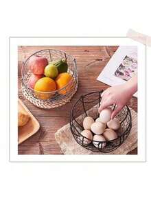 1 pieza Cesta de almacenamiento de hierro - Multiusos para huevos, frutas, patatas y ajo, con ventilación, ideal para la organización de la cocina