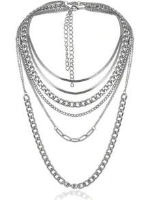 Chunky Necklaces For Women Punk Chain Silver Statement Collar Necklace - A型12 - 查看 8