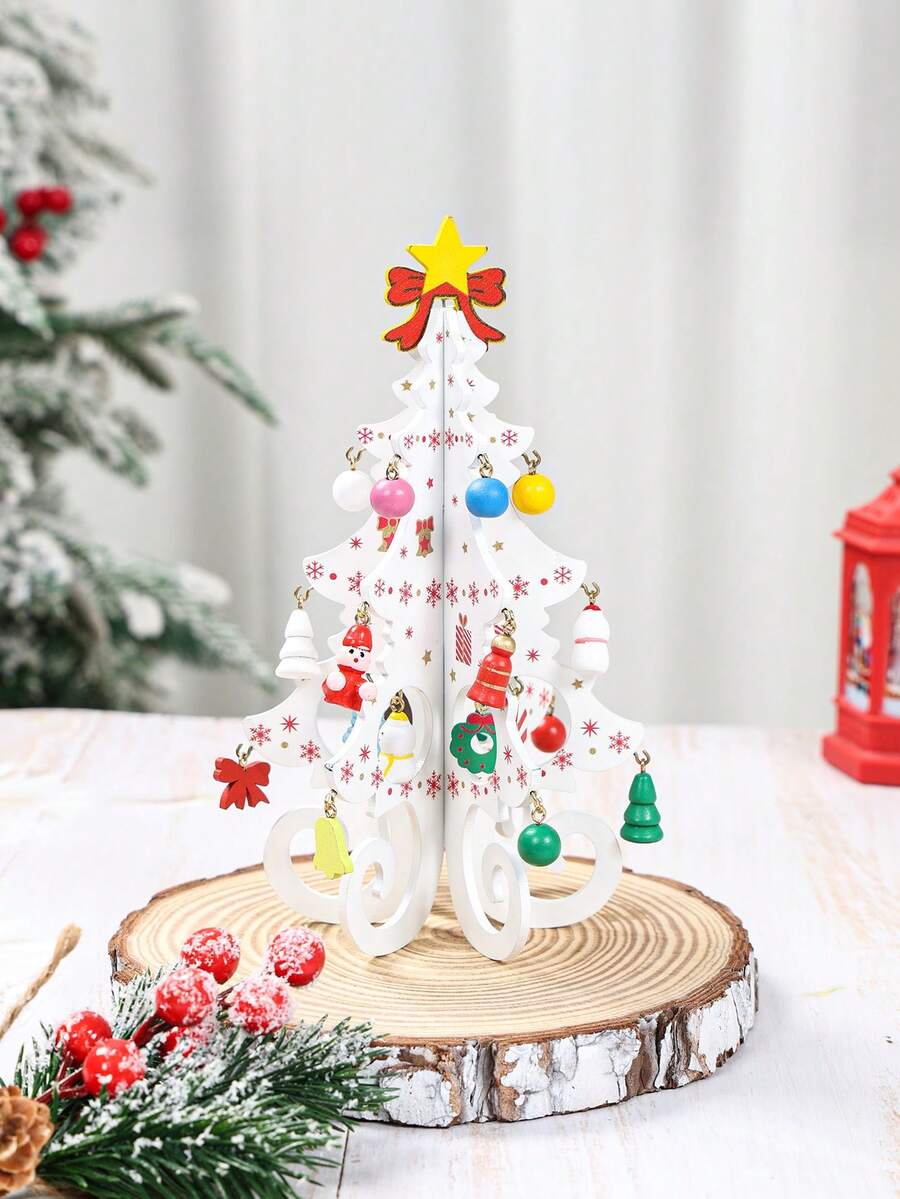 1 pièce Décoration de Noël blanche, ornement de décoration d'arbre de Noël en bois, décorations de Joyeux Noël pour la maison 2025, décorations de Noël pour la table de la maison, cadeaux de Noël, décorations de chambre de Noël, décorations de maison de Noël, cadeaux du Nouvel An, décorations du Nouvel An 2026