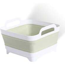 Collapsible Dish Pans For Washing Dishes 9L Portable Wash Dish Basin Foldable Laundry Tub With Drain Plug For Kitchen Sink Camping RV Accessories White Green