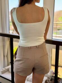 SQUARE TANK TOP SUMMER KNITTED WOMEN'S FASHION - White - View 2