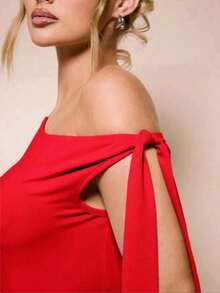 Women's Bodysuit With Tie Bow And Asymmetrical Neckline, Sleeveless, Ideal For Romantic Dates, Casual, Vacation And Summer - 紅色 - 查看 5