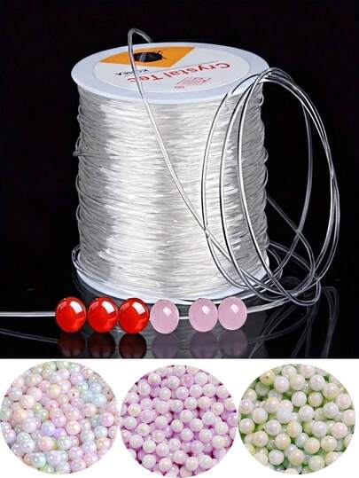 100 pièces de fil élastique transparent cristallin de 0,5-1,0 mm et de perles acryliques bicolores multicolores de sirène pour le DIY, la fabrication de bijoux, les fournitures artisanales - parfait pour les bracelets, les colliers, les perles en argile, les projets de fil de cristal - doux (il peut y avoir 5 erreurs pour 100 perles)