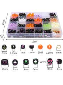 520Pcs/Box Colorful Halloween Series Beads Kits, Loose Beads Skull Pumpkin Spider Pattern Pendant, For DIY Bracelets, Necklaces, Jewelry Making Craft Supplies Accessories - Multicolor - View 2