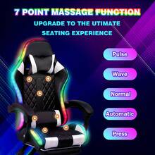 Advwin Gaming Chair 12 RGB LED Massage Ergonomic Executive Office Chair Computer Racing Recliner Footrest Seat Black & White - 黑與白 - 查看 5