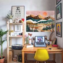 Local Shipping 2025 New   Black And White Tapestry Starry Night Mountain Tapestries For Bedroom Aesthetic Moon And Stars Tapastry's Wall Hanging Dark Nature Forest Wall Tapestry For Living Room Dorm (48'' * 36'') - 橘色 - 查看 9
