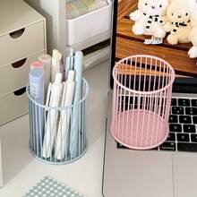 新款米色铁丝收纳篮笔筒多功能桌面整理盒办公用品学生课桌文具收纳小号收纳篮 - 彩色 - 查看 7