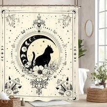 月相星空浴帘套装神秘星座占星术米色新月塔罗牌巫术涤纶浴室窗帘带 12 个挂钩 60x72 英寸防水浴帘可机洗 66x72 英寸柔软浴室浴帘套装带 12 个挂钩 36x72 英寸速干浴帘浴室装饰 - 米色哥德式貓 - 查看 2