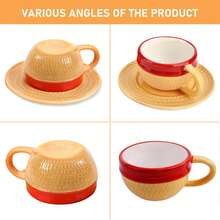 4 Types Straw Hat Coffee Mug With 250-300ML - Ceramic Tea Milk Cup With Plate,Cup - Office, Home Use - Ideal Gift For Christmas, Birthday, Anniversary--Halloween, Birthdays, Or As Daily Coffee Mugs. It's A Perfect Gift For Family And Friends - A - 查看 6