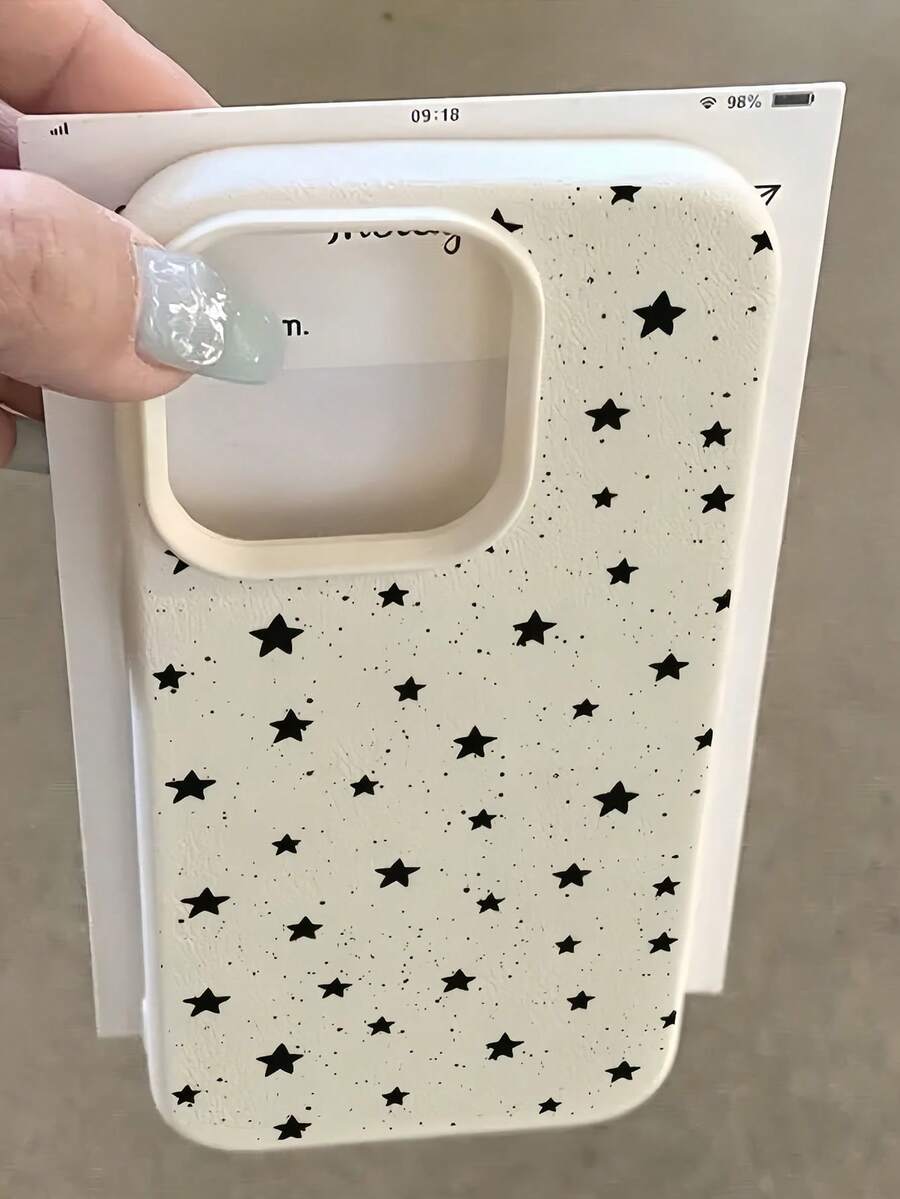 1 件白色神秘黑星图案全覆盖 TPU 防震手机壳，适用于 16、15、14、13、12、11 Pro Max 及系列 - 彩色 - 查看 1