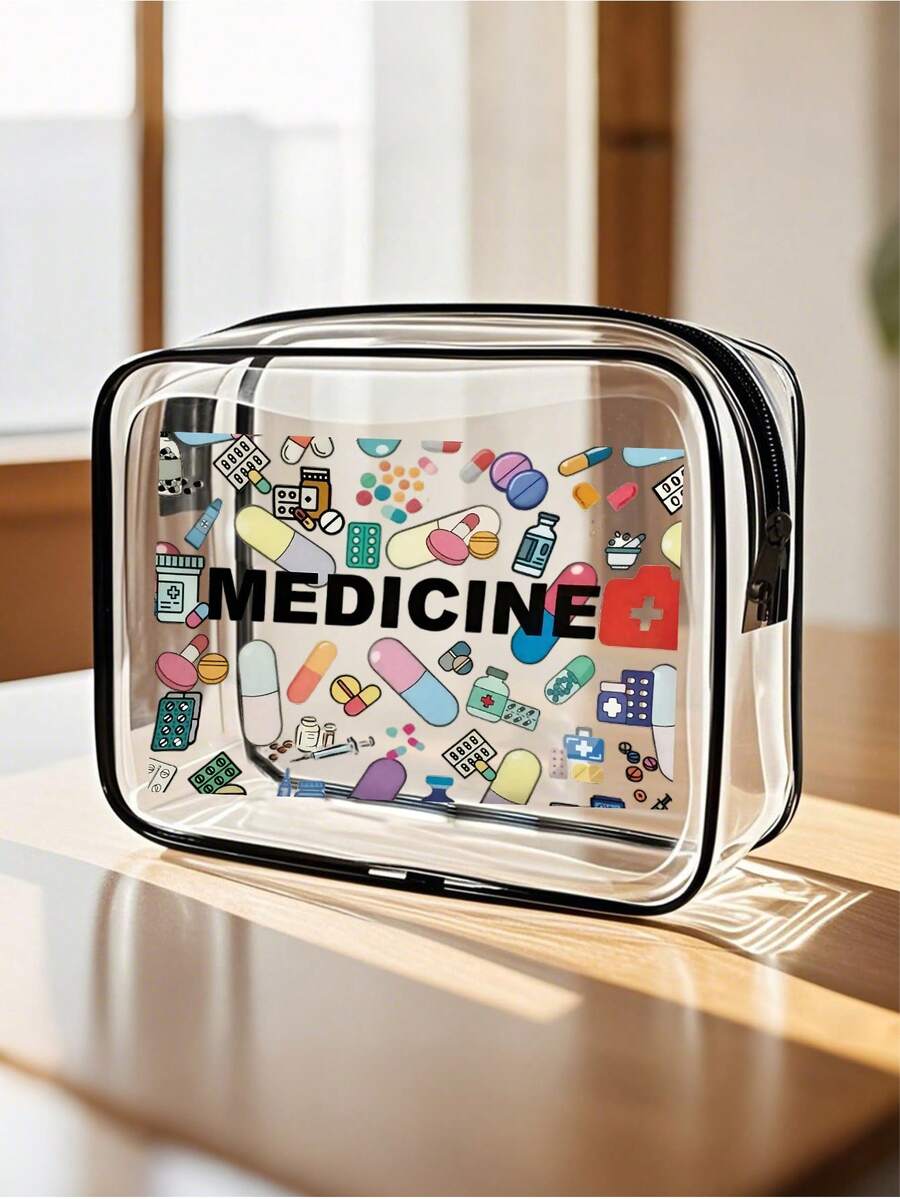 医用字母印花PVC洗漱包，PVC旅行收纳包，拉链封口 - 轻便防褪色化妆包，适合女性和女孩，TSA认证便携式化妆箱，易于擦拭清洁，化妆包，送给母亲、老师、朋友、护士的礼物，医疗旅行必备，假日旅行包，学生化妆包，邮轮必备，防水洗漱包，旅行浴室用品，大容量