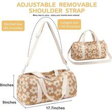 BLUBOON Bolsa de lona para niñas y niños, bonita bolsa de gimnasio con compartimento para zapatos y separación para objetos húmedos, impermeable, para deportes durante la noche - Beige Floral Grande 157 - Ver 4