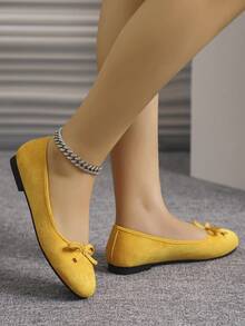 European & American Fashion Ballet Flats For Women, Woven Bow Round Toe Soft Leather Soft Sole Comfortable Slip-On Shoes