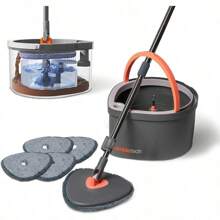 Dual Chamber Spin Mop And Bucket System Mop Bucket Separate Dirty Water Mop And Bucket Set With SelfWringing 360 Rotating Mop Head Includes 4 Washable Microfiber Mop Pads. Grey - 杏色 - 查看 1