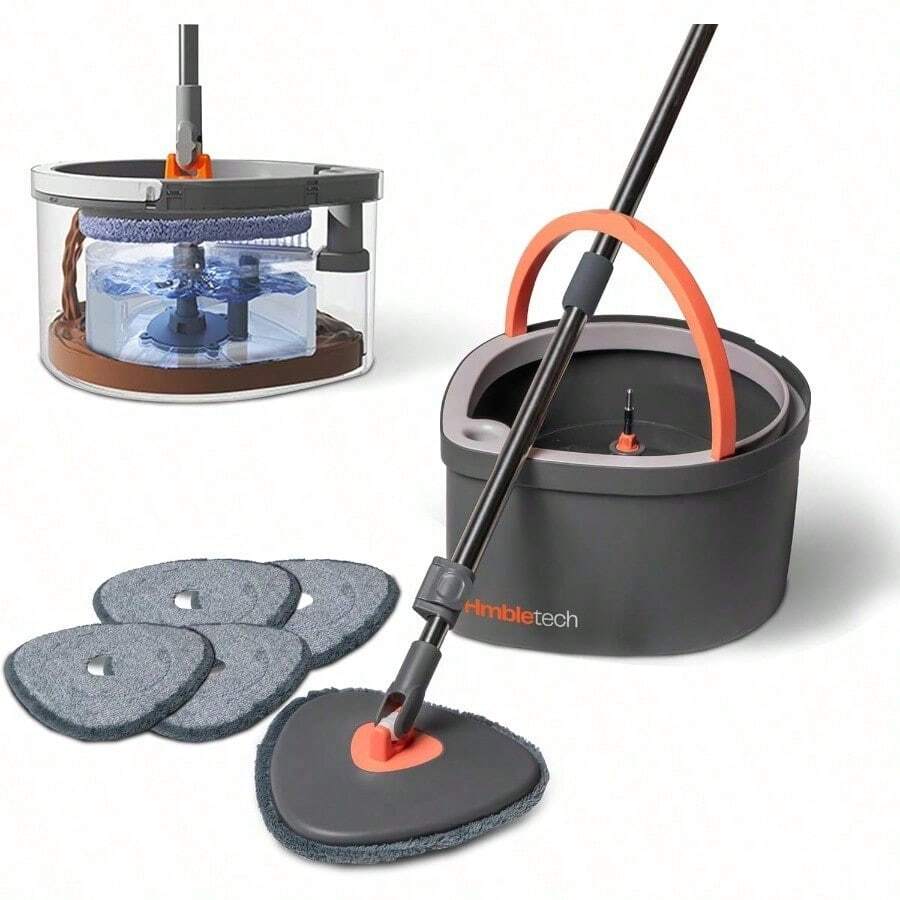 Dual Chamber Spin Mop And Bucket System Mop Bucket Separate Dirty Water Mop And Bucket Set With SelfWringing 360 Rotating Mop Head Includes 4 Washable Microfiber Mop Pads. Grey - 杏色 - 查看 1