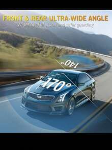 三通道行车记录仪，前后双录，1080P全高清，配备128GB SD卡，3英寸IPS屏幕，夜视功能，170°广角，WDR宽动态范围，24小时停车监控，150mAh电池