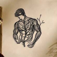 1pc Metal Wall Art, Line Drawing Floral Man, Abstract Art, Metal Sign. It Is Suitable For Home Decoration, Wall Decoration, And Room Decoration. Applicable In The Living Room, Bedroom, Dining Room.