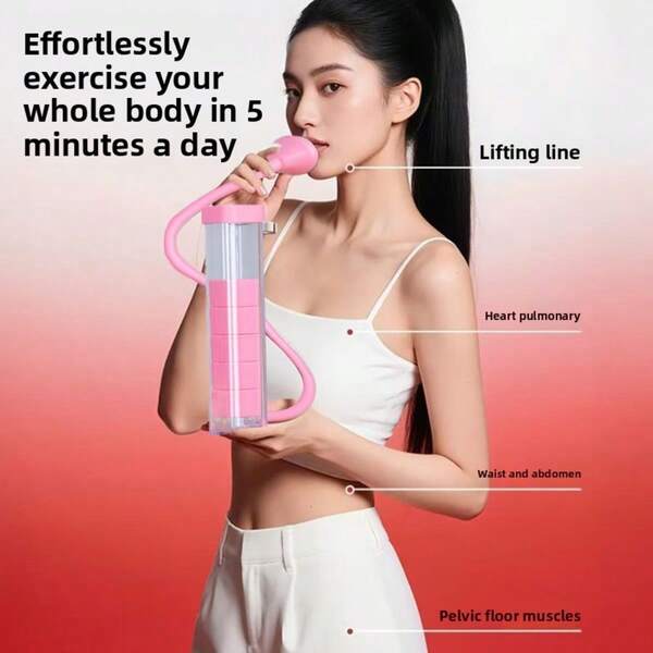 1 قطعة جهاز تدريب التنفس بالأثقال الوردي، جهاز تدريب السعة الرئوية والعضلات الأساسية، معدات لياقة بدنية محمولة، بدون بطارية