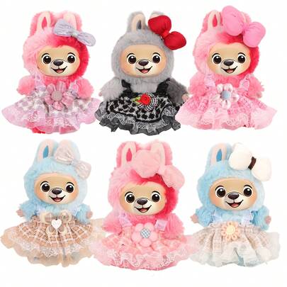 Adorable 5-Petal Sunflower Lace Dress + Bow Hairclip Set, Suitable For 17cm Macaron LBB Dolls, Dolls, Party Costume