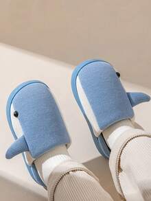 1 par de cómodas y suaves zapatillas de interior para niños con diseño de ballena, ideales para el invierno