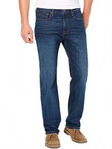 Men's Relaxed Fit Stretch Jeans - Dark Blue Wash - View 1