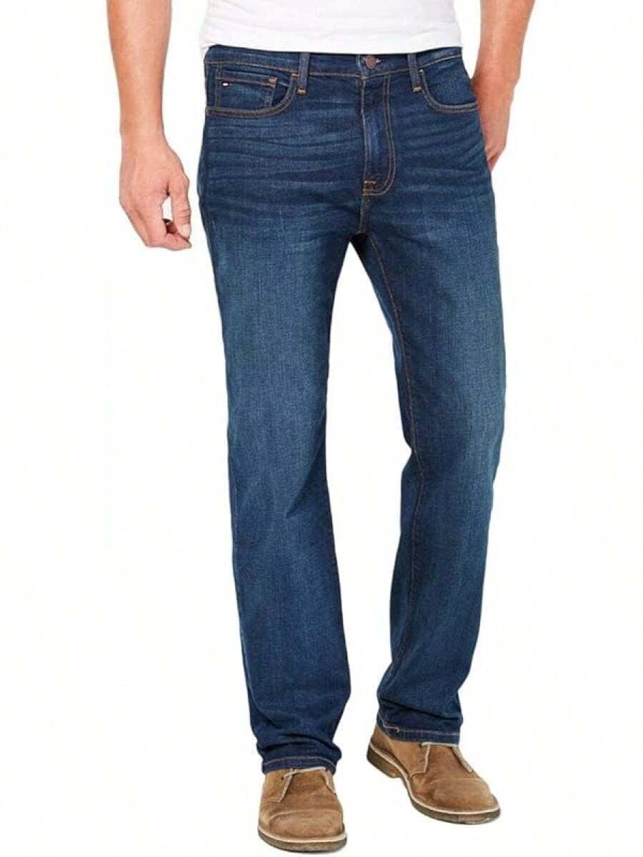 Men's Relaxed Fit Stretch Jeans - Dark Blue Wash - View 1