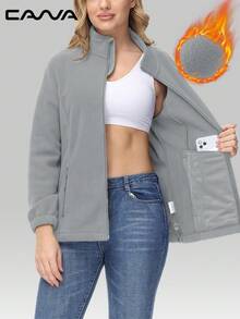 Cavva Damen Fleece-gefütterter Jacke mit Reißverschluss, Kapuze, leicht, warm, Lässig, Langarm, mit Taschen, für Laufen, Angeln, Arbeit, Winter