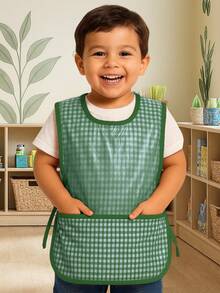 6 Batas Kínder Tela Mascota Con Capa Plástica Mandil Protector Preescolar - lote de 6 batas protectoras para niños de kínder con capa plástica fácil de limpiar. - Verde - Ver 2