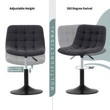 Mcc Direct Soft Fabric Dressing Table Chair, Height Adjustable Swivel Desk Home Office Chair With Footrest And Metal Base For Bedroom Vanity & Office - Drake - Grey - View 3