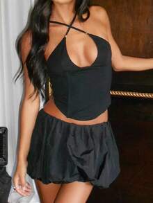 Women Y2k Halter Tops Deep V Neck Zip Back Corset Tops Sleeveless Backless Spaghtti Strap Crop Tank Tops Camisole Tops Slim Fitted Shirt Summer Going Out Tops Club Streetwear Aesthetic Clothes - 黑色 - 查看 6