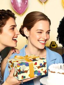 1 Roll - Cute Puppy Pattern - Yellow System - Puppy Theme Wrapping Paper - 43.2cm*500cm - Suitable For Birthday, Celebration Party