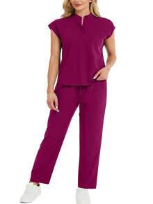 cimmuovere 大码立领无袖宽松上衣和裤子制服套装