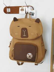 Capybara水豚背包新款可爱个性书包百搭休闲大容量学生背包 - 棕色 - 查看 5