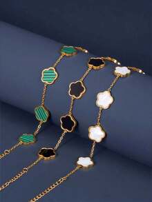 1 件波西米亚风格优雅 18K 镀金不锈钢五叶草指环手链套装，适合女性日常佩戴的珠宝，母亲节佳品 - 五葉草連指手鍊 - 查看 5