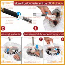 Local Devery-Spin Mop And Bucket With Wringer Set With 3 Microfiber Mop Replacement Heads And 61" Stainless Steel Adjustable Handle For Floor Cleaning