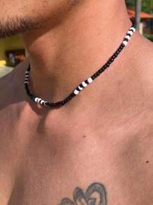 1pc Men's Beaded Necklace, Summer Beach Surfing Style Hawaiian Miami Necklace For Men, Vacation