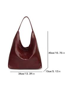 时尚、经典、百搭的女士单肩包，新款夏季勃艮第手提包，简约风格纯色褶皱纹理设计校园手提包，适合大学生日常购物和旅行学生单肩包，时尚勃艮第包